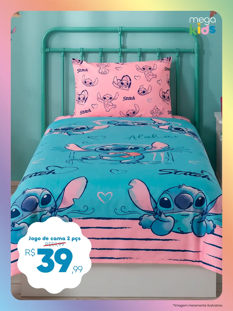 Jogo de cama 2 peças — Estampa Stitch — por R$ 39,99