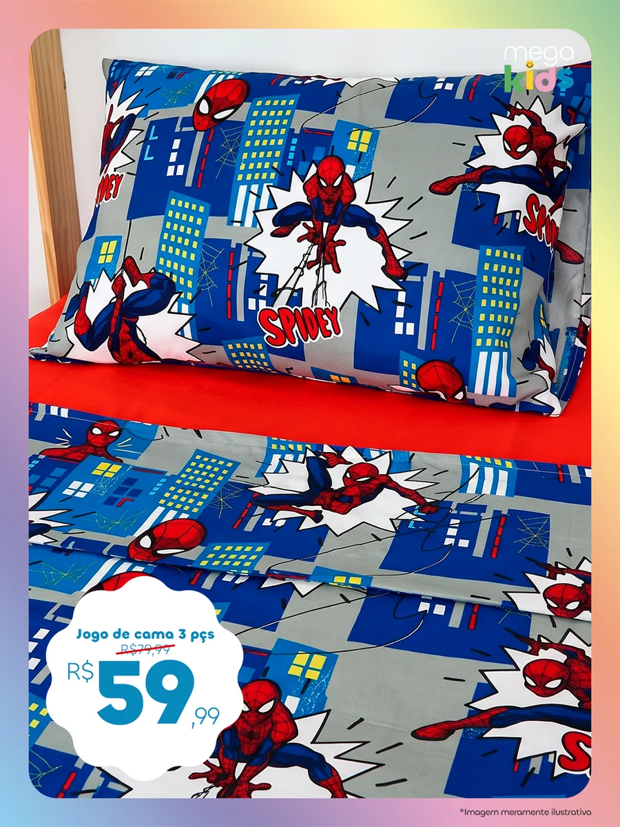 Jogo de cama 3 peças — Estampa Spidey — por R$ 59,99